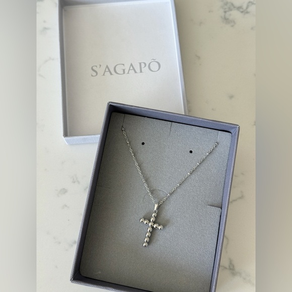 S’AGAPÕ Silver Bubble Cross Necklace - Picture 1 of 4